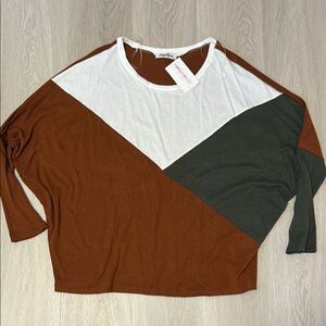 Colorblock Women's Top - White, Brown, Green